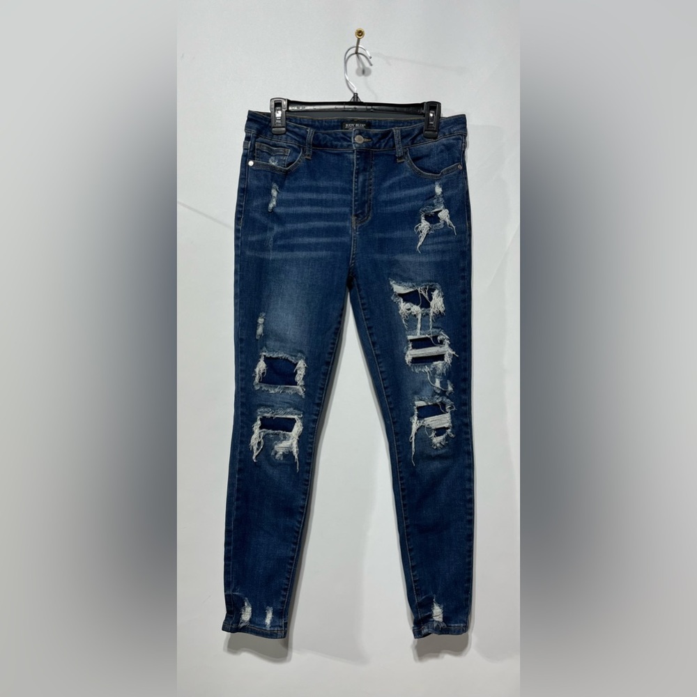 Judy Blue High Rise Blue Distressed Skinny Jeans Size 13/31 Inseam 28”
